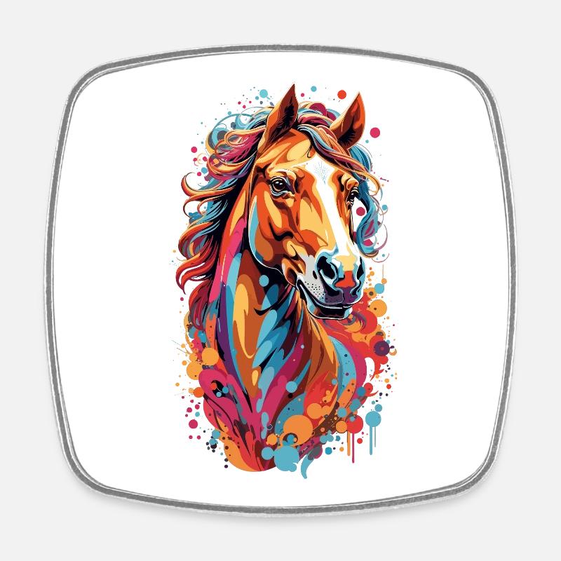 Tempête de couleurs Tête de cheval - Magnet carré - blanc
