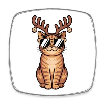 Katzen hirsch mit Sonnenbrille - Viereckiger Kühlschrankmagnet - Weiß - Vorne