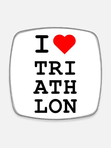 J’adore le triathlon - Design de cœur iconique - Magnet carré - blanc