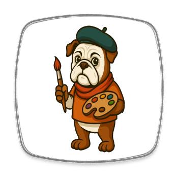 Artist Bulldog Mascot with Paint Palette - Square fridge magnet - white - Front