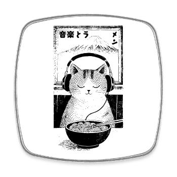 Ramen Fuji Kitten - Square fridge magnet - white - Front