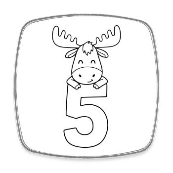 Niedlicher Elch mit Zahl 5 Cartoon Illustration - Viereckiger Kühlschrankmagnet - Weiß - Vorne