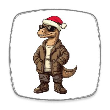 Dinosaur brontosaurus Christmas Winter - Square fridge magnet - white - Front