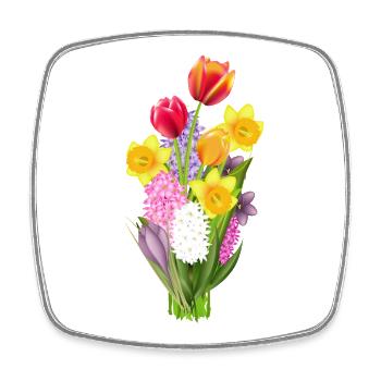 Colourful spring bouquet with tulips & daffodils - Square fridge magnet - white - Front