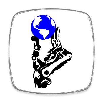 Erdball in Roboterhand - Viereckiger Kühlschrankmagnet - Weiß - Vorne