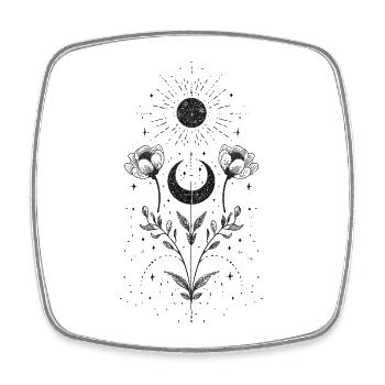 Boho Sonne und Mond mit floralen Elementen - Viereckiger Kühlschrankmagnet - Weiß - Vorne