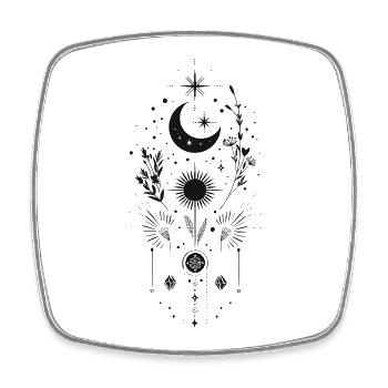 Boho Mond & Sonne – Mystisches Line-Art Design  - Viereckiger Kühlschrankmagnet - Weiß - Vorne