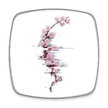 Glitch Kirschblüte moderner Blütenzweig - Viereckiger Kühlschrankmagnet - Weiß - Vorne