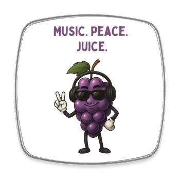 Grape Beat: Music, Peace, Juice - Square fridge magnet - white - Front