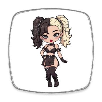 Gotische Chibi-Diva mit zweifarbigem Haar - Viereckiger Kühlschrankmagnet - Weiß - Vorne