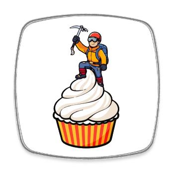 Mountaineer on Cupcake – Funny Cartoon Motif - Square fridge magnet - white - Front