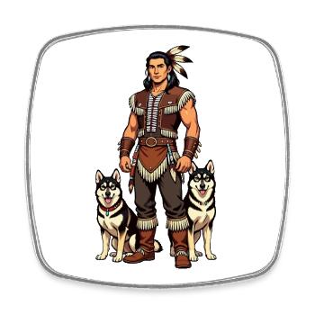 Indien avec des chiens husky - Magnet carré - blanc - Devant