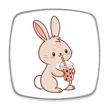 Kawaii Bunny and Bubble Tea - Square fridge magnet - white - Front