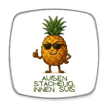 Außen Stachelig, Innen Süss Pineapple - Viereckiger Kühlschrankmagnet - Weiß - Vorne