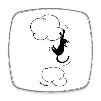 Black Cat hanging on a Cloud.  - Square fridge magnet - white - Front
