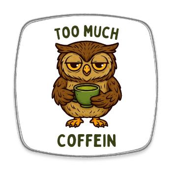 Nodding owl with coffee mug - Square fridge magnet - white - Front