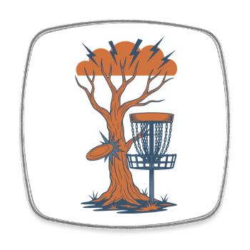 Disc Golf Tree trifft Flying Disc Basket Sturm - Viereckiger Kühlschrankmagnet - Weiß - Vorne