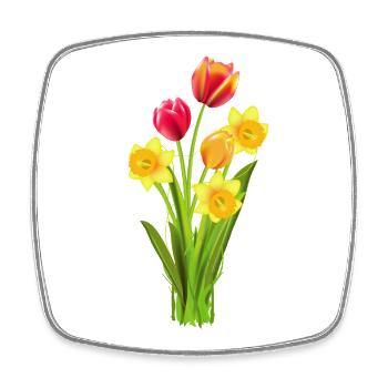 Colorful tulips and daffodils as a spring greeting - Square fridge magnet - white - Front