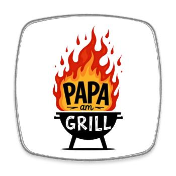 Grillen Grillsaison Papa Am Grill Papa Grillt - Viereckiger Kühlschrankmagnet - Weiß - Vorne