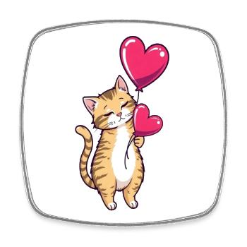 Katze mit Herz Ballon Geschenk Geburtstag - Viereckiger Kühlschrankmagnet - Weiß - Vorne