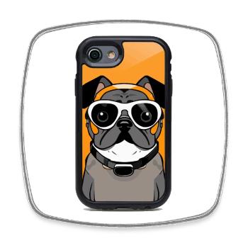 Dog in helmet and diving goggles - Square fridge magnet - white - Front