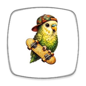 Cool Skatebird – Parrot with Cap & Skateboard - Square fridge magnet - white - Front
