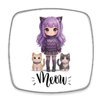 Kawaii Meow Girl avec des chats - Magnet carré - blanc - Devant
