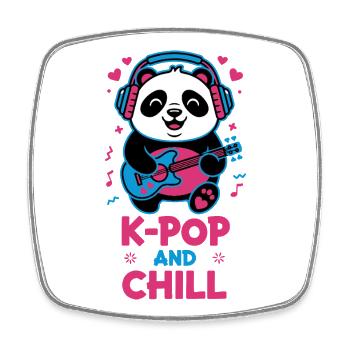 K-POP AND CHILL Mignonne musique Kpop coréenne Panda - Magnet carré - blanc - Devant