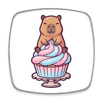 Capybara on cupcake cake sweet motif - Square fridge magnet - white - Front
