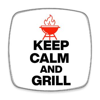 KEEP CALM AND GRILL, FIRE GRILL PARTY MEAT - Square fridge magnet - white - Front