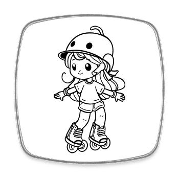 Roller Skating Girl Cartoon - Square fridge magnet - white - Front