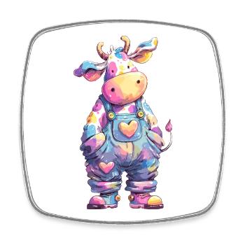 Pastel cow in colorful overalls - Square fridge magnet - white - Front