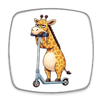 Girafe mignonne seule Dessin animé ennuyeux de scooter - Magnet carré - blanc - Devant