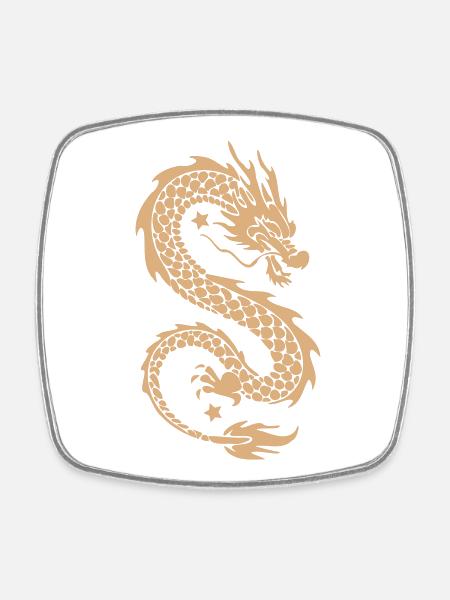 Gold Celestial Dragon Silhouette - Square fridge magnet - white