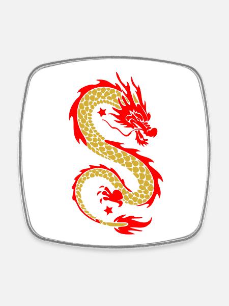 Emblème de la Flamme du Dragon Doré - Magnet carré - blanc