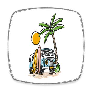 Bus de surf tropical sur la plage de palmiers - Magnet carré - blanc - Devant