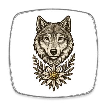 Wolfskopf mit Edelweiß - Viereckiger Kühlschrankmagnet - Weiß - Vorne