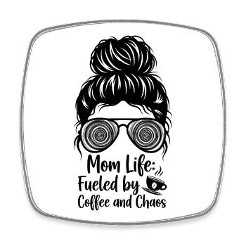 Mother's Life: Driven by Coffee and Chaos - Square fridge magnet - white - Front