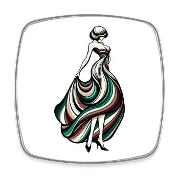 Silhouette Damen in wirbelndem Kleid - Viereckiger Kühlschrankmagnet - Weiß - Vorne