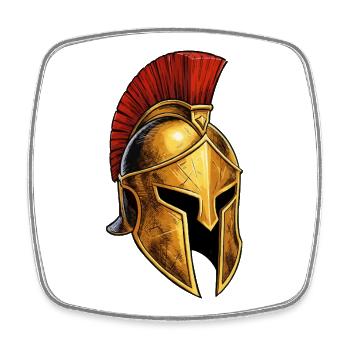 Casque spartiate doré avec plume rouge - Magnet carré - blanc - Devant