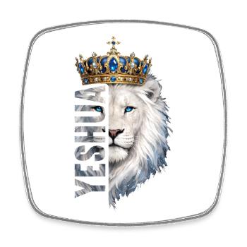 Lion de Juda, roi Jésus, fils de Yahvé, chrétien - Magnet carré - blanc - Devant