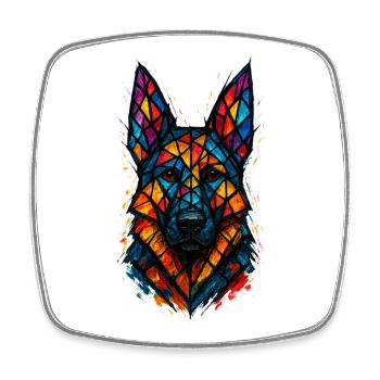 Deutscher Schäferhund Buntglaskunst - Viereckiger Kühlschrankmagnet - Weiß - Vorne