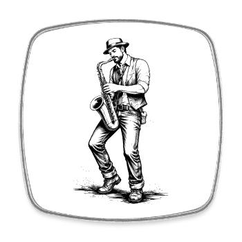 Saxophoniste – Illustration vintage en noir et blanc - Magnet carré - blanc - Devant