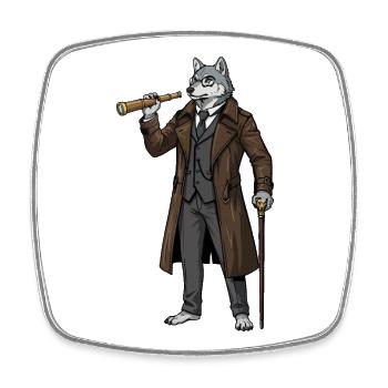 Wolf Steampunk Captain Spyglass Aristocrat - Square fridge magnet - white - Front