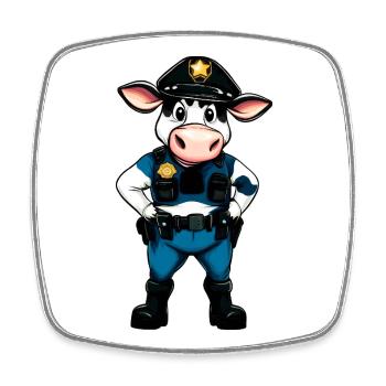 Vache policière - Magnet carré - blanc - Devant