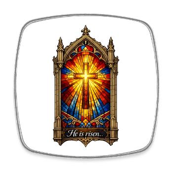 He is Risen Kreuz im Glasfenster Ostern - Viereckiger Kühlschrankmagnet - Weiß - Vorne