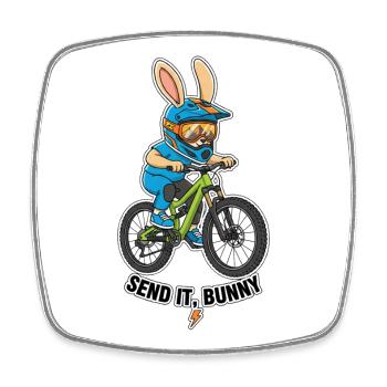 Send It Bunny Mountain Bike Rider - Square fridge magnet - white - Front