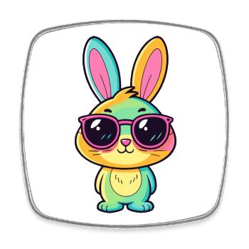 Lapin coloré et lunettes rétro - Magnet carré - blanc - Devant