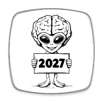 Alien mit Gehirn - Viereckiger Kühlschrankmagnet - Weiß - Vorne