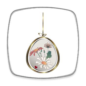 Flower pendant in gold frame - Square fridge magnet - white - Front